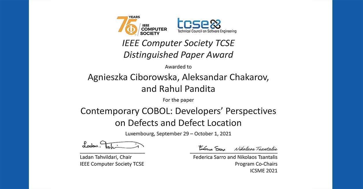COBOL defects’ paper coauthored by Phase Change scientists wins IEEE distinguished paper award